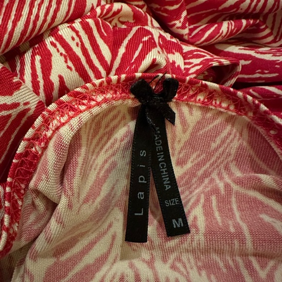 Lapis Red & Cream Print Wrap Dress M FREE SHIP - Picture 4 of 5